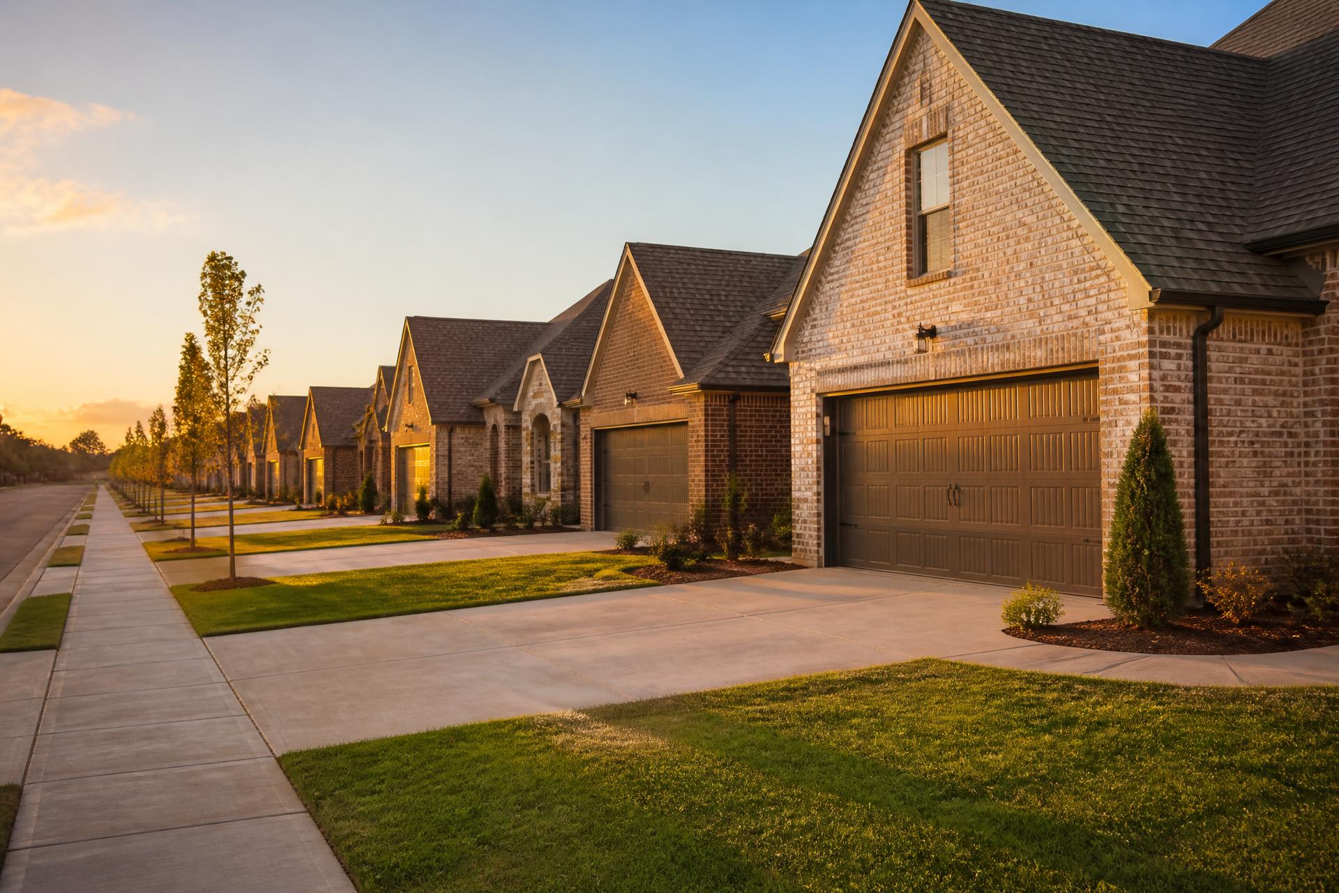 A warm North Texas neighborhood in late afternoon light